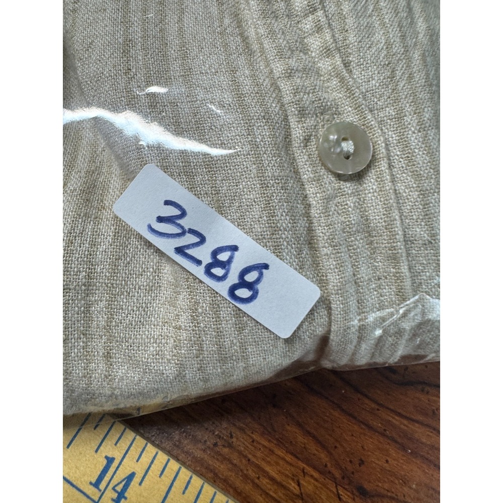 Orvis Large Linen Casual Button Down Long Sleeve Khaki Striped Coastal Preppy - Picture 15 of 16
